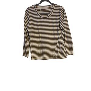 Talbots Petite Top Women's PL Grey White Striped Soft Pullover Casual Comfy Boho
